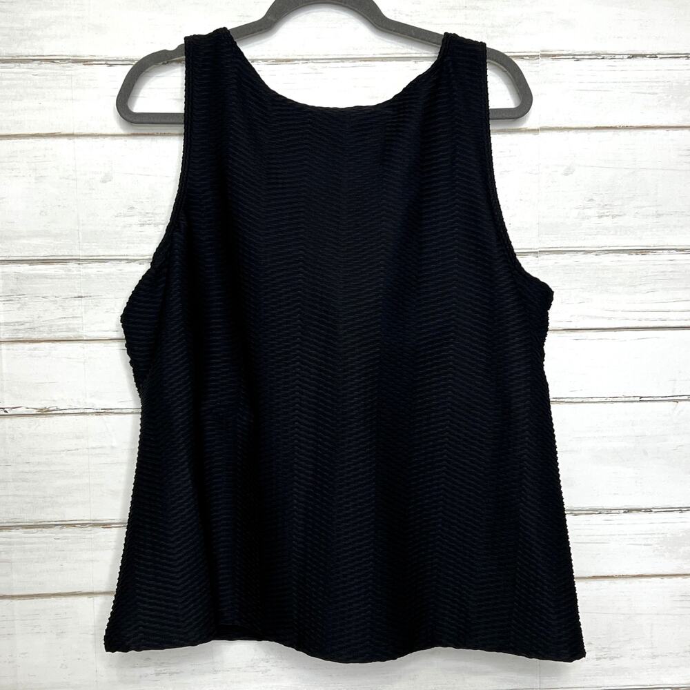 Lands’ End Textured Tankini Top 22W DDD Black Tummy Control Swim Top Plus Size